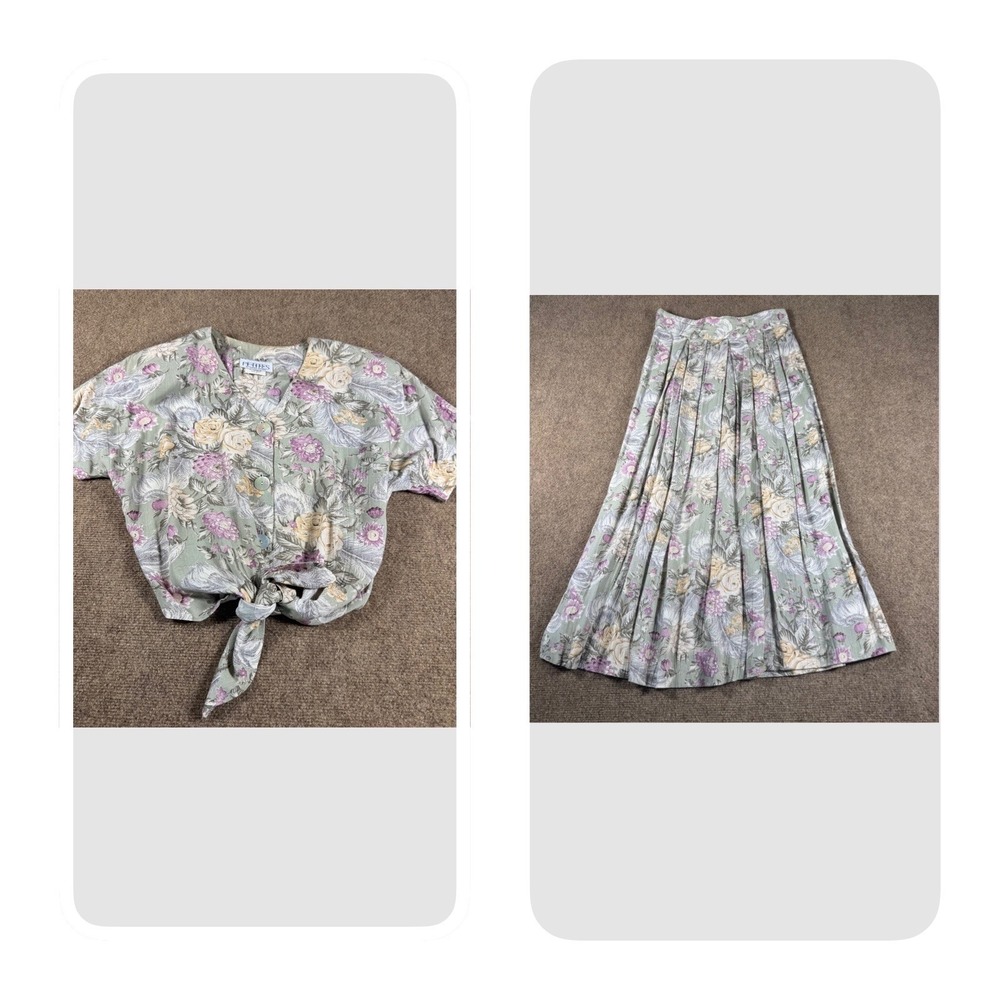 Vintage 90s 2 Piece Floral Tie Front Maxi Skirt Sharon Anthony Size 4 Petite‎